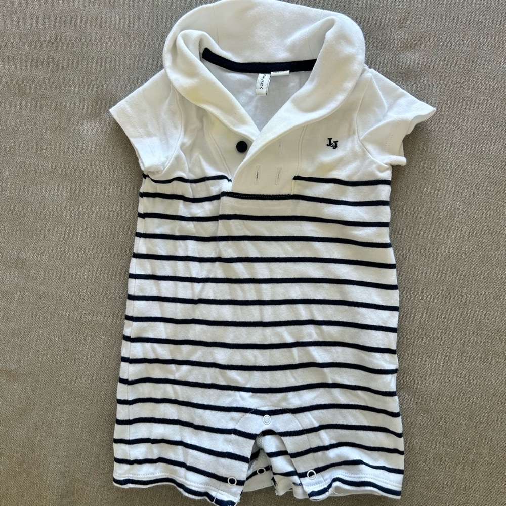 Janie and Jack White Romper with Black Accents